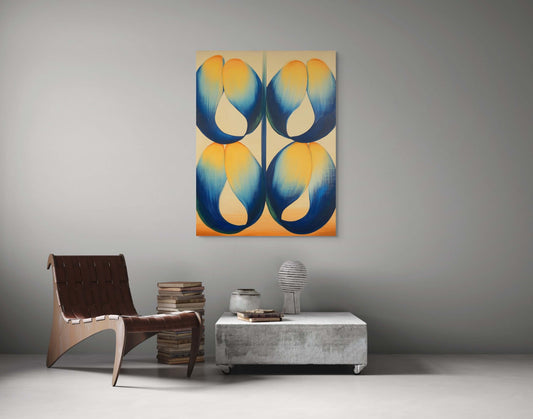 Original Oil Painting 'Symbiotic Bloom' by PAINT POET, featuring organic and geometric forms in vibrant colors.