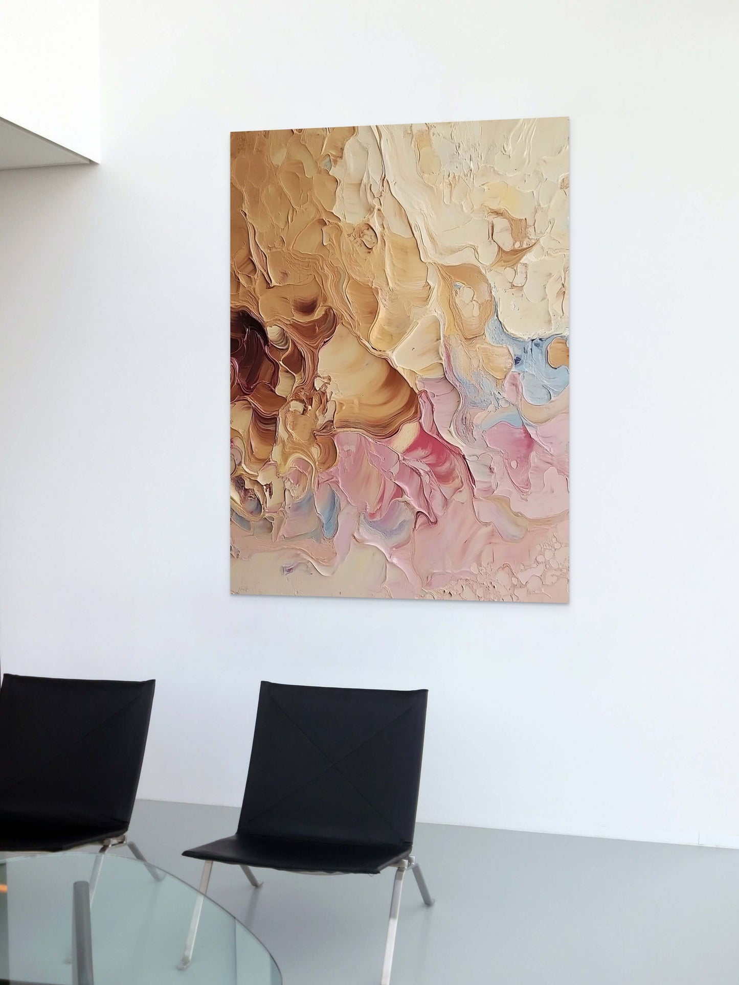 Original oil painting 'Earthbound Reverie' displayed on a wall in a modern interior setting.